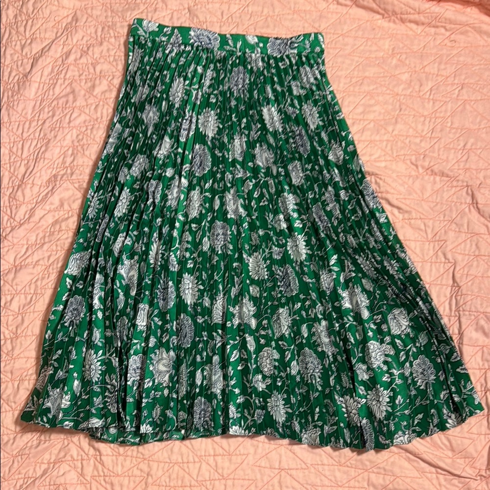 J. Crew Floral Green Pleated Skirt